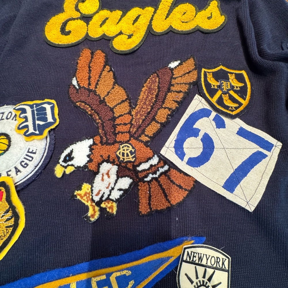 🔥🔥 HOT Polo Ralph Lauren Navy Yellow Varsity Preppy Cardigan Patches P Wing - Picture 13 of 16